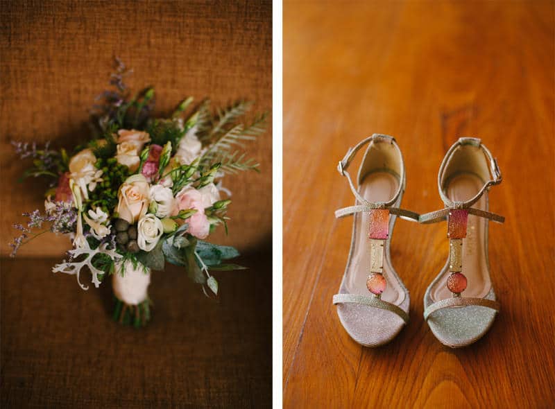 bride shoes and bouquet details