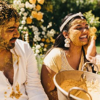 Haldi ceremony from destination Indian wedding in Portugal